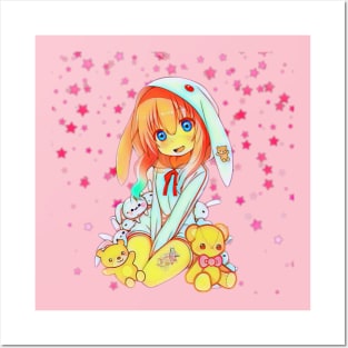 teddy bear anime girl Posters and Art